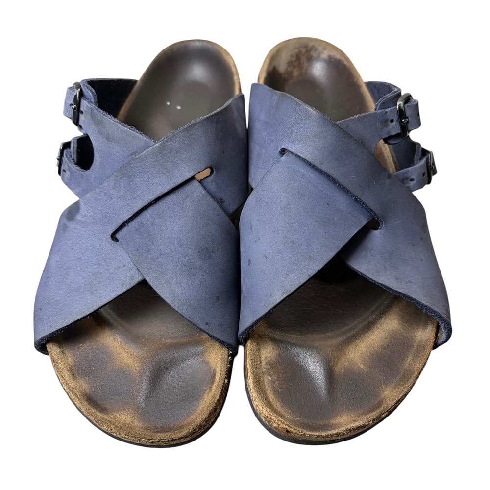VINTAGE TATAMI BY BIRKENSTOCK LUGANO SLIDES Premium Dusty Blue Leather L10 M8